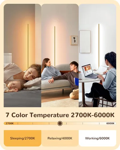 Vista 2 de Lámpara de pie EDISHINE, lámparas de pie con control remoto y interruptor de pie para sala de estar, lámpara de pie regulable del 10% al 100% con 7