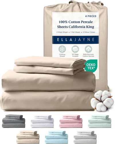 Vista 14 de Ella Jayne Sábanas de percal tamaño individual (3 piezas) Permium 100% algodón percal TC300, colección de lujo de hotel, bolsillos profundos y juego