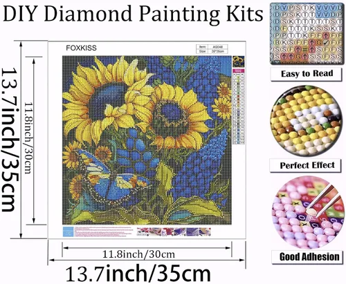 Vista 4 de Kits de pintura de diamantes de girasol para adultos, vidrieras de perforación completa de puntos de diamante para principiantes, pintura redonda 5D