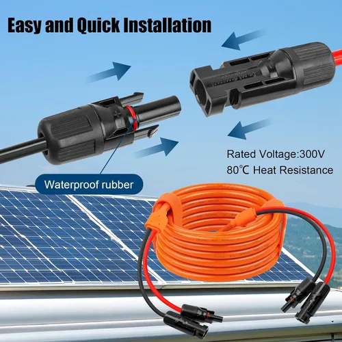 Vista 3 de Cable de extensión solar de calibre 14 de 10 pies, cable de panel solar de 10 AWG con conectores hembra y macho, cables solares principales rojos