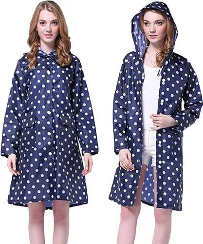 Vista 6 de Tonfei Women's Long Waterproof Raincoat Cute Polka Dot Lightweight Packable Rain Jacket with Hood for Women Teen Girls