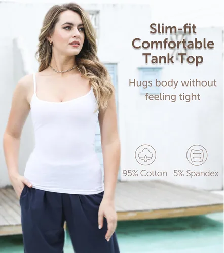 Vista 2 de Comfneat Paquete de 4 camisolas ajustadas de algodón con tirantes delgados ajustables para mujer