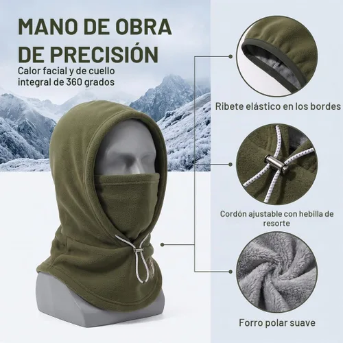 Vista 3 de Sombrero de máscara cálida de franela de una pieza, sombrero grueso de Beige