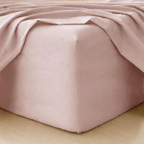 Vista 14 de MooMee Sábana bajera ajustable únicamente, 100% algodón lavado con textura tipo lino, transpirable, duradera, suave, cómoda, bolsillo profundo se