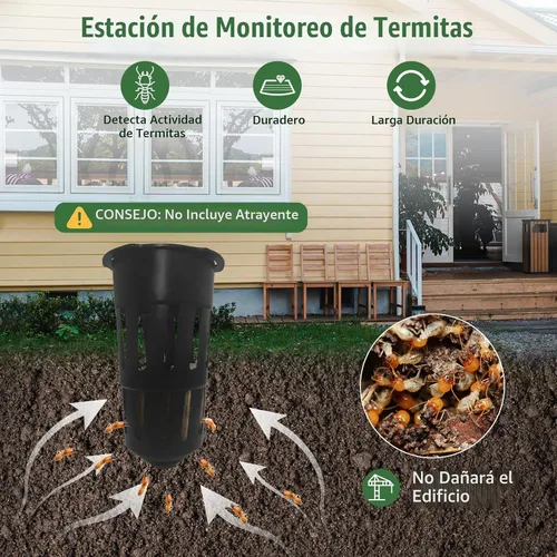 Vista 2 de Paquete de 6 Estaciones de Cebo de Monitoreo de Termitas, Compatible con Cebo de Termitas Trelona, Bloques de Madera Incluidos para Jardín, Granjas