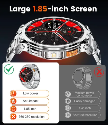 Vista 2 de ESFOE Relojes inteligentes de pantalla grande de 1.85 pulgadas para hombre, compatibles con iOS Android, linterna LED, batería grande de 730 mAh