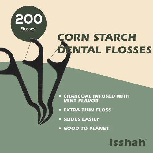 Vista 2 de Isshah - Palillos de hilo dental natural, 200 unidades, aprobados por PETA, sin BPA, veganos, sostenibles, respetuosos con el medio ambiente, hilo