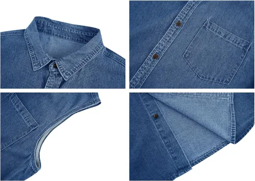 Vista 4 de Camisa de mezclilla sin mangas con botones para hombre, chaleco casual ligero