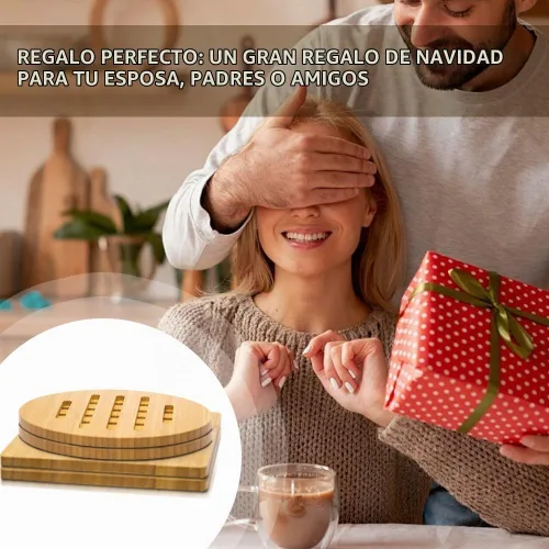 Vista 6 de Juego de salvamanteles de bambú para cocina, almohadillas calientes de bambú para platos calientes/cuencos/tetera/soportes para ollas calientes