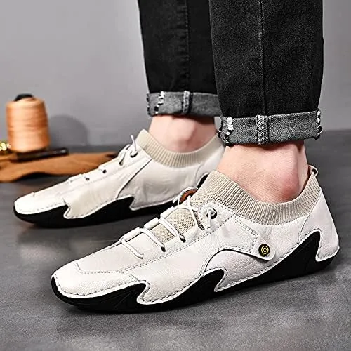 Vista 6 de Mocasines para hombre, zapatos de cuero, vestido casual hecho a mano, sin cordones, cómodos, para conducir, zapatos náuticos, para hombre