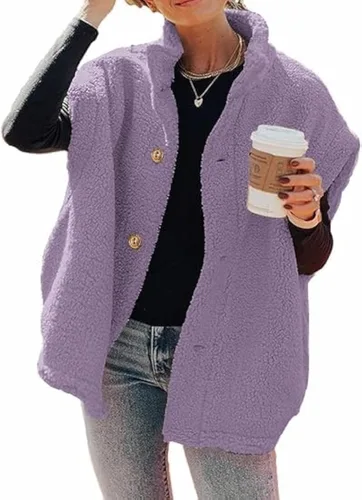 Vista 41 de Hongqizo - Chaleco de forro polar mullido para mujer, casual, de gran tamaño, cálido, con botones, chaqueta de sherpa con bolsillos