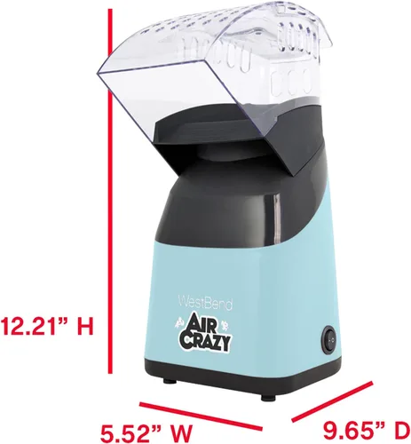 Vista 7 de West Bend Máquina de palomitas de maíz Air Crazy para aperitivos saludables sin aceite, 4 cuartos de galón, color azul