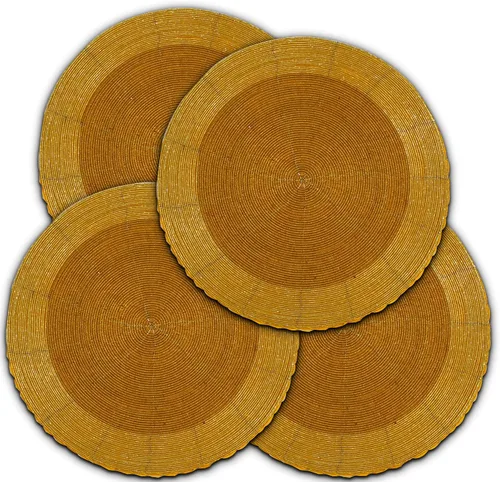 Vista 17 de Lightnpro - Juego de 4 manteles individuales redondos con cuentas negras, cargadores de mesa decorativos hechos a mano, elegantes manteles de mesa
