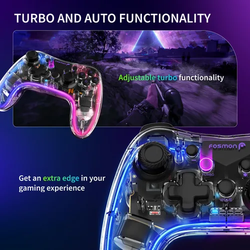 Vista 4 de Fosmon Wireless Controller, Gaming Controller with RGB Lights for SwitchLiteOLED and AndroidiOSPCSteamApple Arcade MFi Games & Tesla, Switch Pro