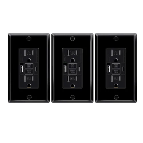 Vista 77 de Greencycle Toma GFCI de 15 amperios con puertos USB C y USB A, 1 unidad de toma eléctrica GFCI de prueba automática con USB, con indicador LED