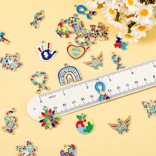 Vista 2 de MARFOREVER 40 piezas/20 pares de dijes de conciencia sobre el autismo
