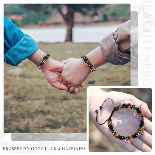 Vista 7 de Denchy Triple Protection Bracelet, Tigers Eye - Black Obsidian and Hematite Beaded Bracelets for Men Women, Tourmaline Spiritual Natural Crystal