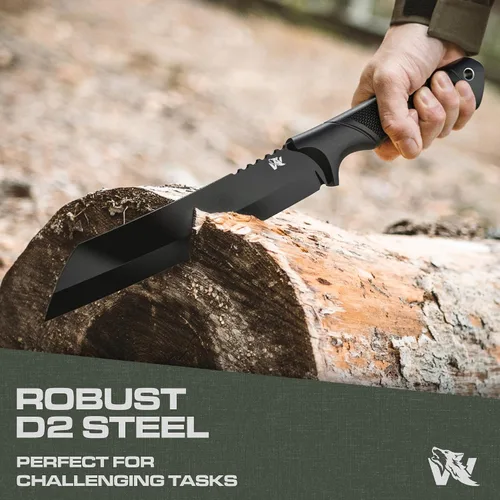 Vista 2 de ODENWOLF W Machete – Machete de supervivencia de espiga completa con funda – Cuchillo machete fuerte de acero D2 para cortar árboles, para trabajo