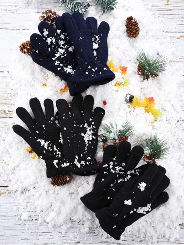 Vista 4 de SATINIOR 3 pares de guantes de invierno de forro polar para niños, guantes de dedos completos cálidos para niños y niñas, suministros de actividades