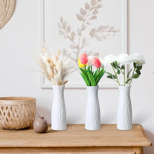 Vista 5 de Mimorou 24 jarrones de plástico compuesto, aspecto de cerámica, decorativo, blanco, irrompible, jarrones de plástico para centros de mesa de flores