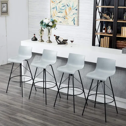Vista 7 de Awonde Juego de 4 taburetes de bar giratorios de plástico de 24 pulgadas, color gris, modernos taburetes de bar con respaldo de cocina, sillas