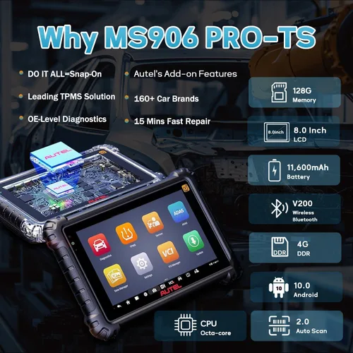 Vista 9 de Autel MaxiSys MS906 Pro TS Escáner OBD2 profesional con programación TPMS ECU Coding 36+ funciones de servicio, herramienta de diagnóstico