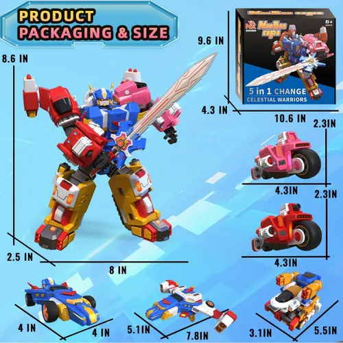 Vista 4 de Wenbeier Juguete robot de coche 5 en 1 para niños, figura de acción, juguetes de deformación, incluye Go Kart, motocicleta, avión, tanque, juguete