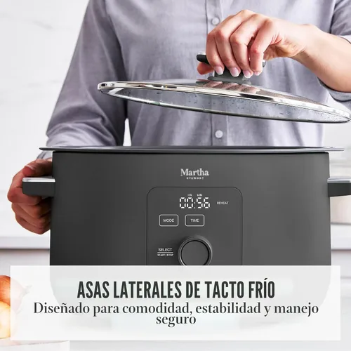 Vista 6 de Martha Stewart Olla de cocción lenta de 8 cuartos de galón, programable con temporizador, 3 ajustes de calor (bajo, alto, cálido), cerámica