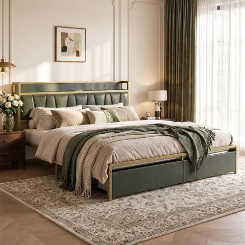 Vista 9 de LIKIMIO Marco de cama tamaño King con 2 cajones y estación de carga