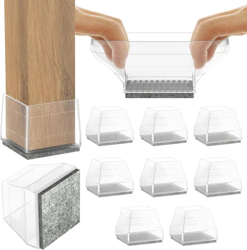 Vista 14 de Protectores cuadrados pequeños de silicona para patas de silla con fieltro envuelto, tapas negras para patas de muebles, antiarañazos antiruido, 16