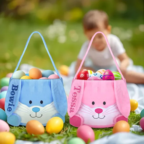 Vista 30 de Cesta de Pascua personalizada para niños, conejo rosa 019B-Rosa