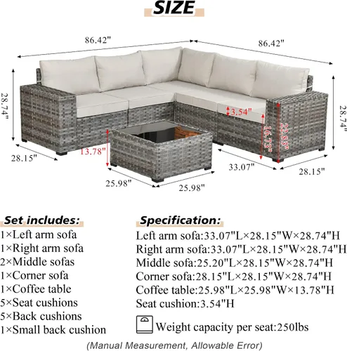 Vista 7 de HOOOWOOO Outdoor Patio Sectional Furniture Sofa Set with Widened Armrest,6 Piece Small Modern Wicker Couch,Modular L Shaped Conversation Seating Set