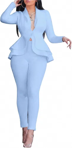 Vista 8 de Salimdy 2 Piece Outfits for Women Long Sleeve Dressy Blazer Pants Suits Negro