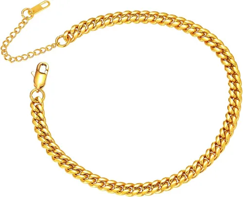 Vista 15 de ChainsPro - Pulsera de tobillo ajustable para mujer y hombre, estilos fígaro, trigo, bizantina, espiga, cubano, con cierre resistente, chapada