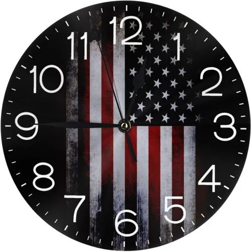 Vista 25 de Reloj de pared redondo de 250 años de aniversario, silencioso, sin tictac, funciona con pilas, retro con bandera de Estados Unidos, relojes