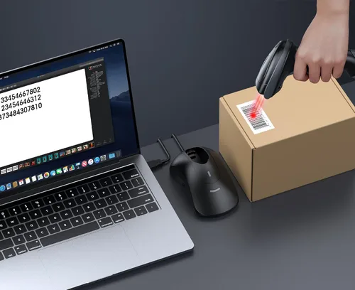 Vista 7 de TEEMI Escáner de código de barras Bluetooth 1D 2D con base de carga USB y receptor de datos, lector de código QR inalámbrico, escaneo