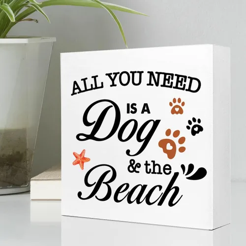 Vista 3 de Letrero de madera con texto en inglés «All You Need is a Beach» para decoración de escritorio, con cita rústica de perro, mamá, hogar, dormitorio