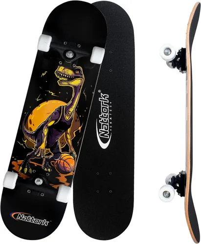 Vista 11 de Nattork - Monopatín completo de 31 pulgadas, patinetas estándar para principiantes, patinetas de trucos de 9 capas de madera de arce canadiense