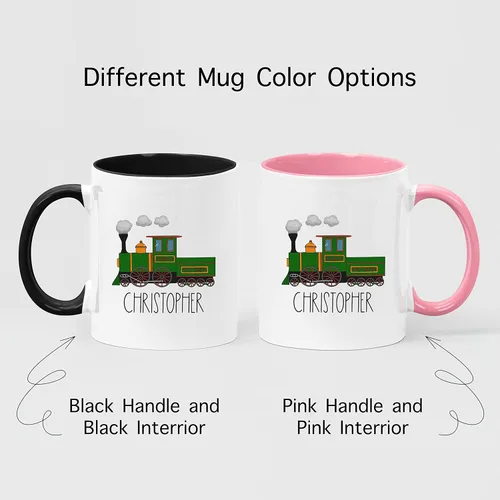 Vista 4 de Taza Personalizada para Niños, Niños, Niñas Taza Personalizada de Chocolate Caliente, Cacao, Café y Té Regalo de Cumpleaños con Nombre D11 - Tren