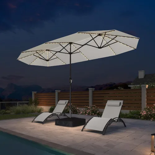 Vista 19 de PURPLE LEAF - Sombrilla de mercado de patio de 13 pies con base rectangular doble cara, sombrilla de mesa para exteriores con manivela, 12 varillas