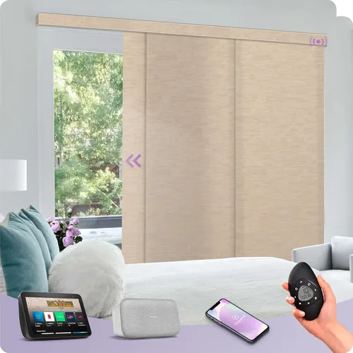 Vista 27 de Graywind Paneles deslizantes motorizados opacos compatibles con Alexa Google, persianas de riel para puertas corredizas de patio