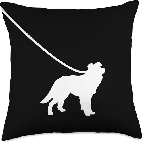 Vista 4 de Border Collie on a Leash Dog - Mom Dad Pet Cute Funny Puppy Throw Pillow