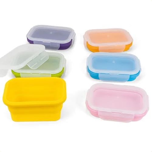 Vista 20 de Recipientes plegables de almacenamiento de alimentos con tapa hermética, 11.8 oz, juego de 4 recipientes pequeños de silicona apilables para la 4