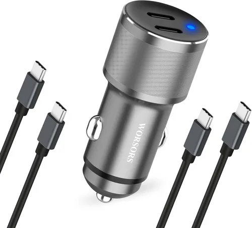 Vista 8 de Cargador de coche dual de 45W USB C, carga súper rápida de 90W máx, adaptador de encendedor de cigarrillos de 12V totalmente metálico para iPhone 17