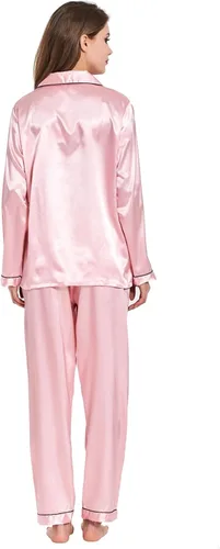 Vista 4 de Conjunto de pijama de seda para mujer, conjunto de pijama de manga larga de dos piezas, conjunto de pijama con botones, ropa de dormir