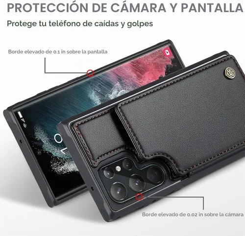 Vista 4 de Vinich Funda tipo cartera para Samsung Galaxy S22 Ultra con tarjetero Negro