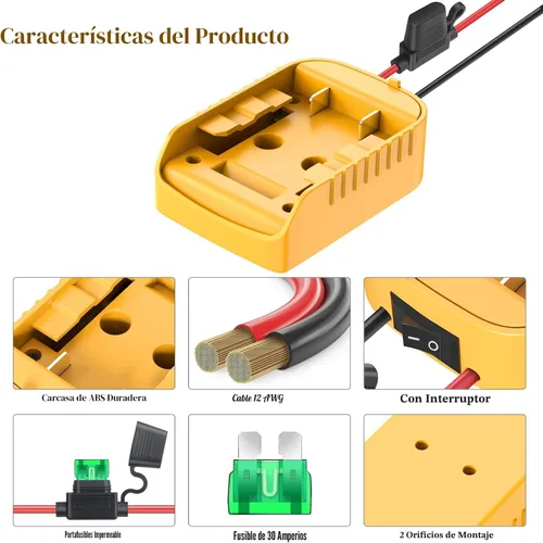 Vista 3 de Adaptador de batería Power Wheels para Dewalt 20V, adaptador de batería Power Wheels, kit de conversión de batería Power Wheels con interruptor