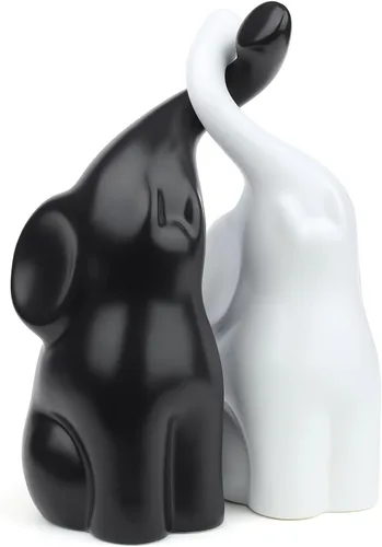 Vista 8 de LAIDANLA Elefantes beige y grises, moderno juego de esculturas de cerámica amoroso, figura de elefante de 6.3 pulgadas para decoración de regalos