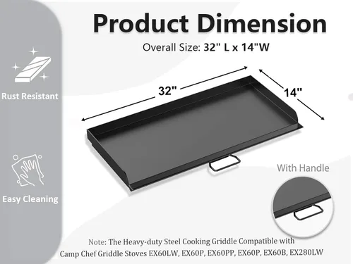 Vista 3 de Plancha de cocina de acero resistente de 14 x 32 pulgadas, compatible con estufas Camp Chef EX60LW, EX60P, EX60PP, EX60P, EX60P, EX60P, EX60B