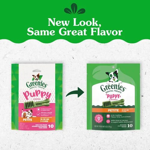 Vista 2 de Greenies Golosinas dentales naturales recomendadas por veterinarios para cachorros, tamaño pequeño, golosinas dentales para perros, paquete de 6